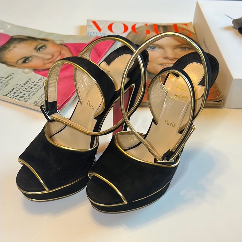 Christian Louboutin Black and Gold Heels
